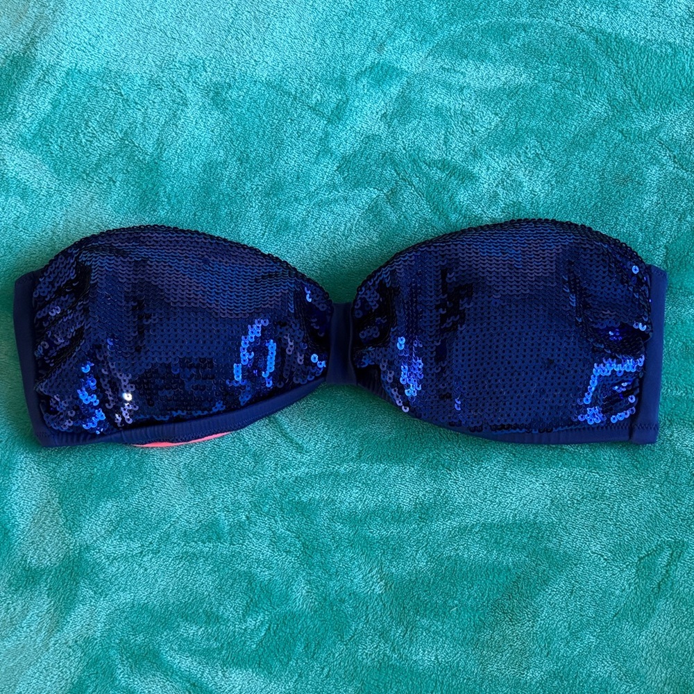 PINK Victoria's Secret Navy Sequin Bikini Top